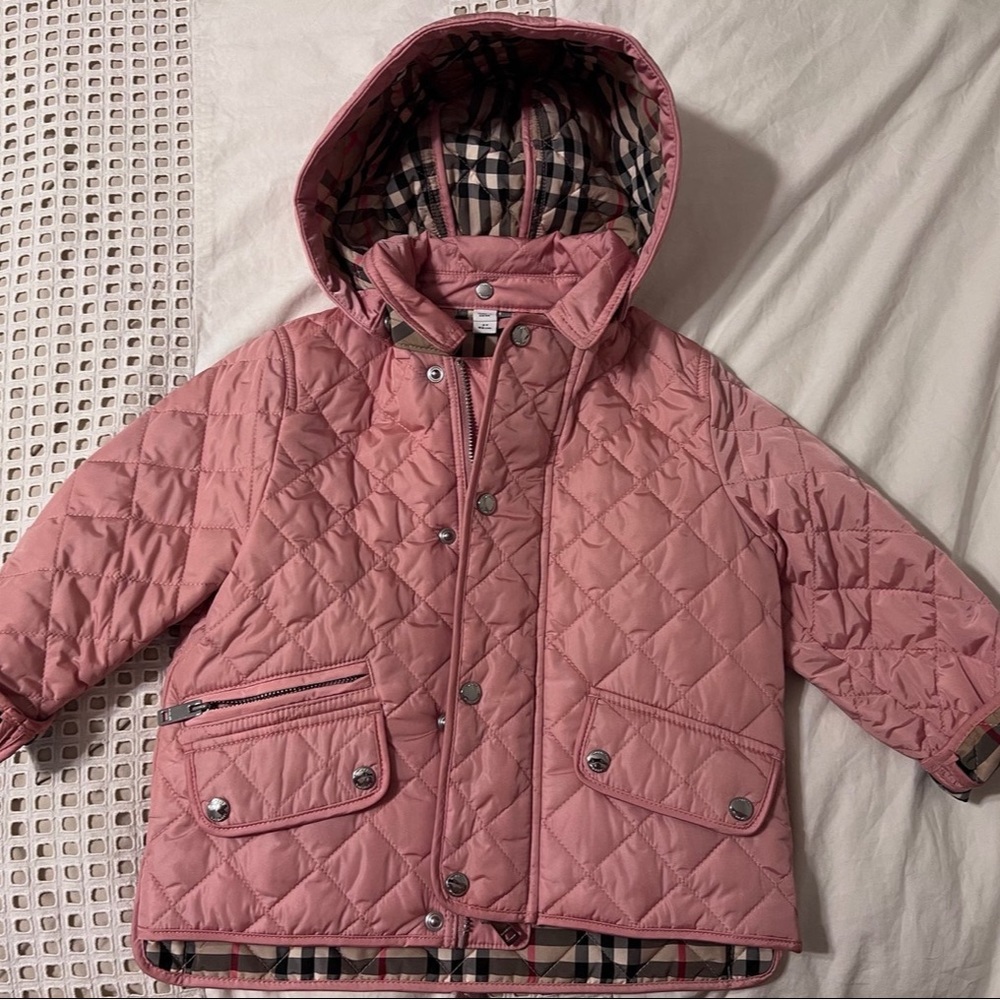 Burberry Pink Quilted Hooded Puffer Jacket for Kids